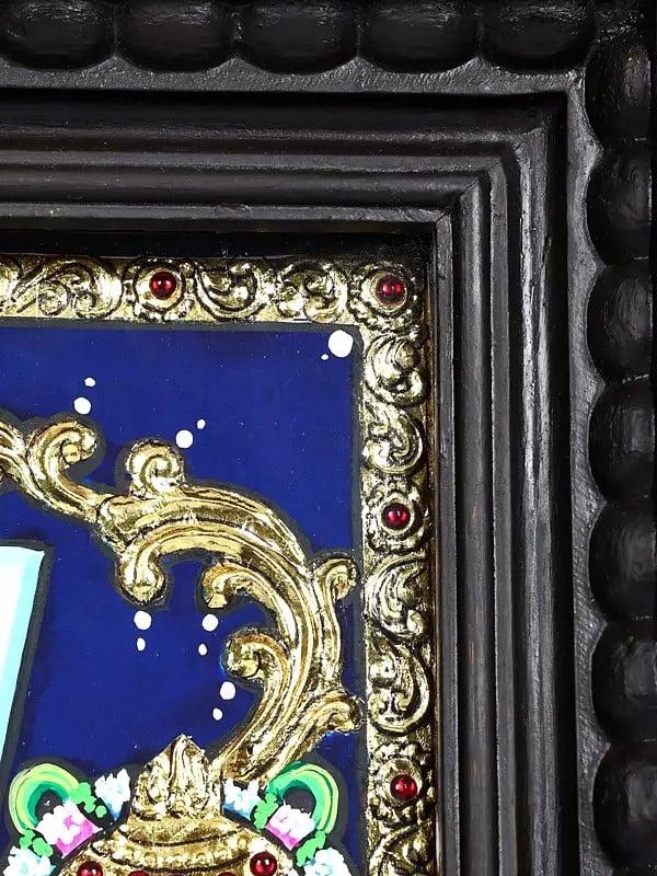 Exotic India Vaishnava Symbols - Chakra Tilak And Shankh | 24 Karat Gold Work | Framed Tanjore Painting 