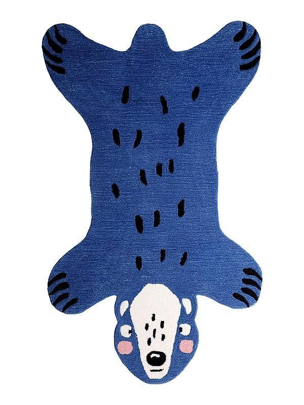 exotic india Vallarta-Blue Handmade Honey Badger Tufted Yogic Asana Mat from Mirzapur 
