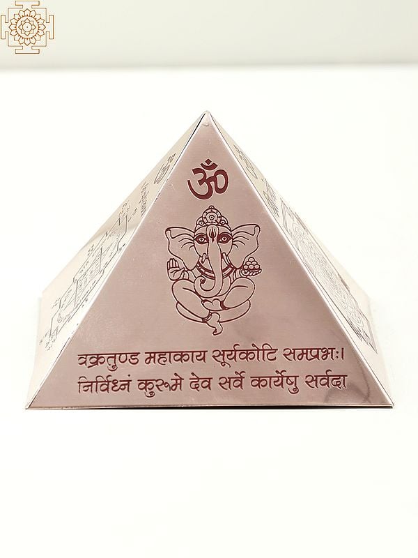 exotic india Vastu Pyramid with Syllable Mantra with Ganesha Figure Shri Vaastu Dosh Nivaaran Shri Kuber Mantra Shri Yantra 