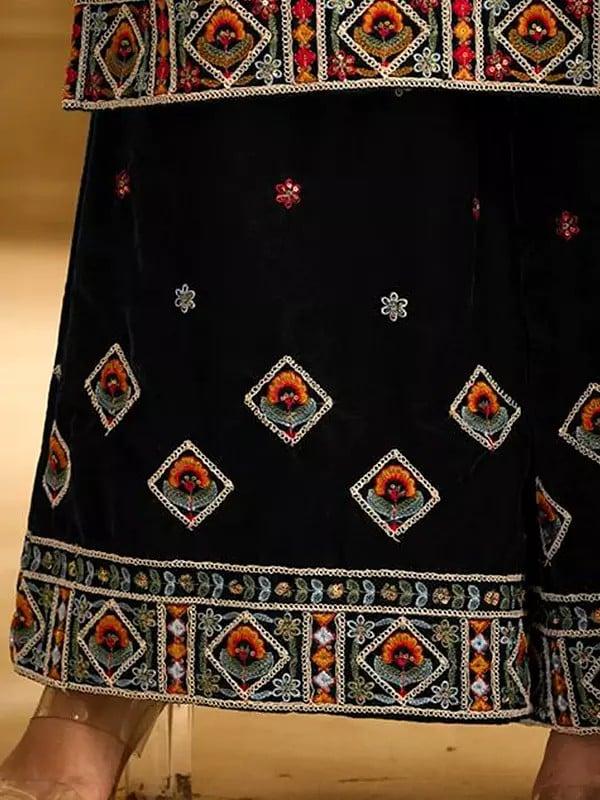 Exotic India Velvet Bead Embroidery And Sequins Work Attractive Palazzo Suit With Dupatta 
