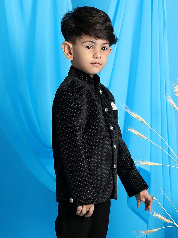 Exotic India Velvet Blend Polka Dot Pattern Jodhpuri Coat 
