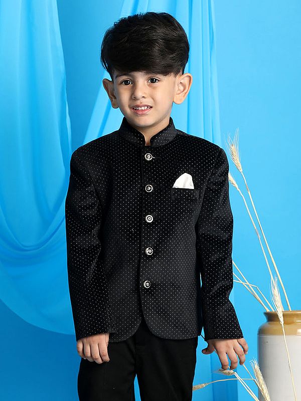exotic india Velvet Blend Polka Dot Pattern Jodhpuri Coat 