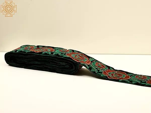 Exotic India Velvet Border With Thread Embroidered Rose And Sequins 