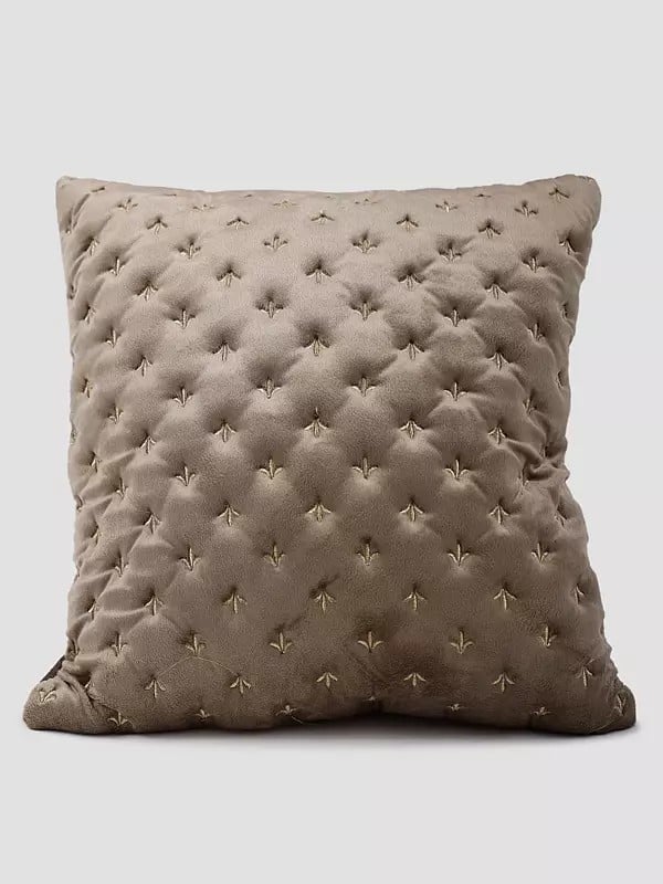 exotic india Velvet Dimpled Cushion Cover with Zari Embroidered Bootis 