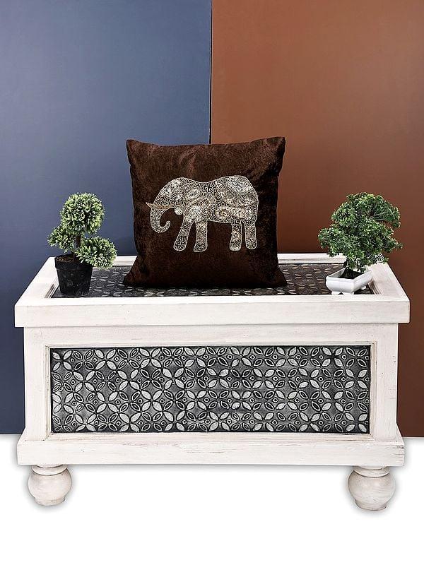 Exotic India Velvet Hand Embroidered Elephant Cushion Cover With Beads Work 