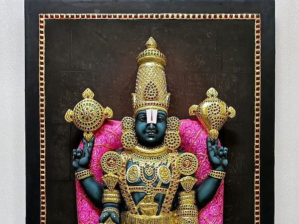 Exotic India Venkateshvara (Tirupati Balaji) Tanjore Painting | With Frame | Super Embossed 3D Face Work