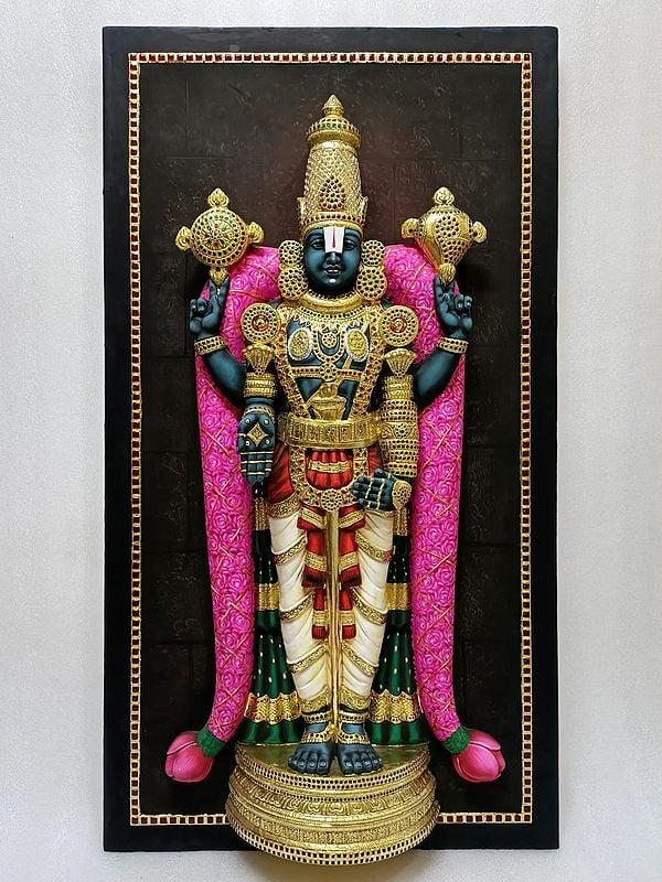 exotic india Venkateshvara (Tirupati Balaji) Tanjore Painting | With Frame | Super Embossed 3D Face Work 