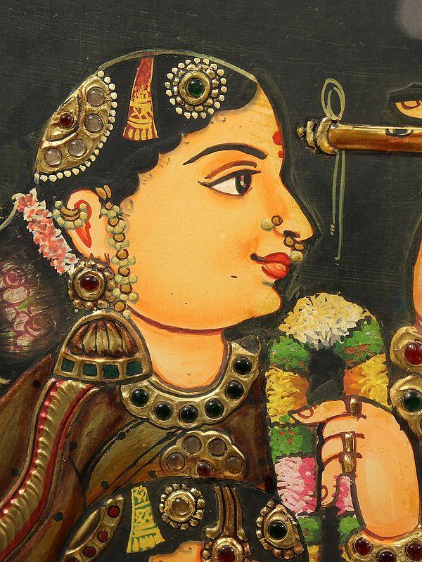 Exotic India Venugopal Krishna With Gopis | Tanjore Painting With Frame