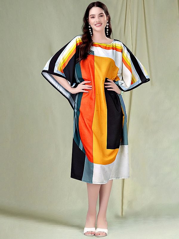 exotic india Vibrant Spectrum Boat Neck Satin Midi Kaftan 