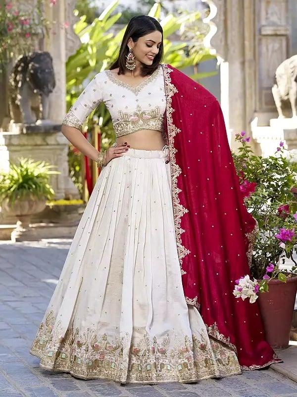 exotic india Vichitra Silk Sequins And Thread Embroidery Work Lehenga Choli With Attractive Dupatta 