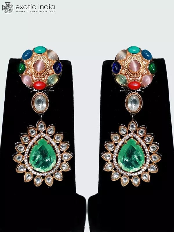Exotic India Victoria Polish Stone Studded Designer Necklace Set With Earrings 