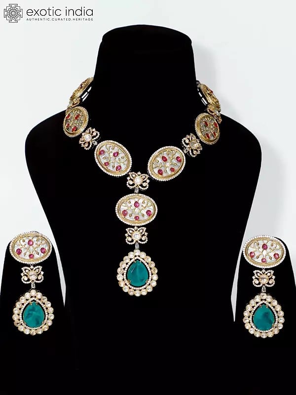 exotic india Victoria Polish Stone Studded Necklace Set With Earrings | Indian Fashion Jewelry 