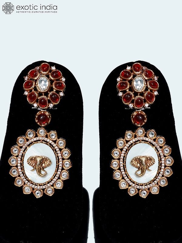 Exotic India Victoria Polish Traditional Double Layer Long Necklace Set With Earrings