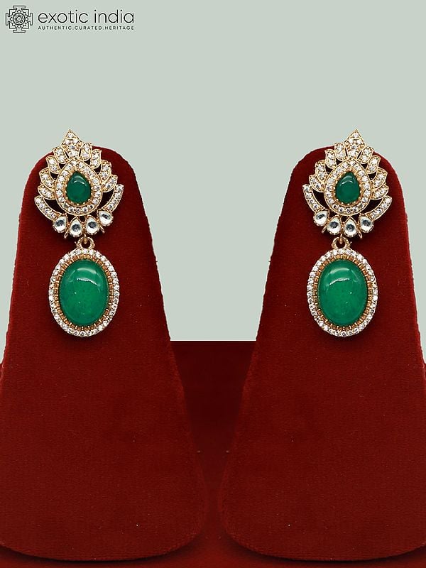 Exotic India Victorian Moissanite Doublet Stone Necklace Set With Antique Polish And Beautiful Earrings 