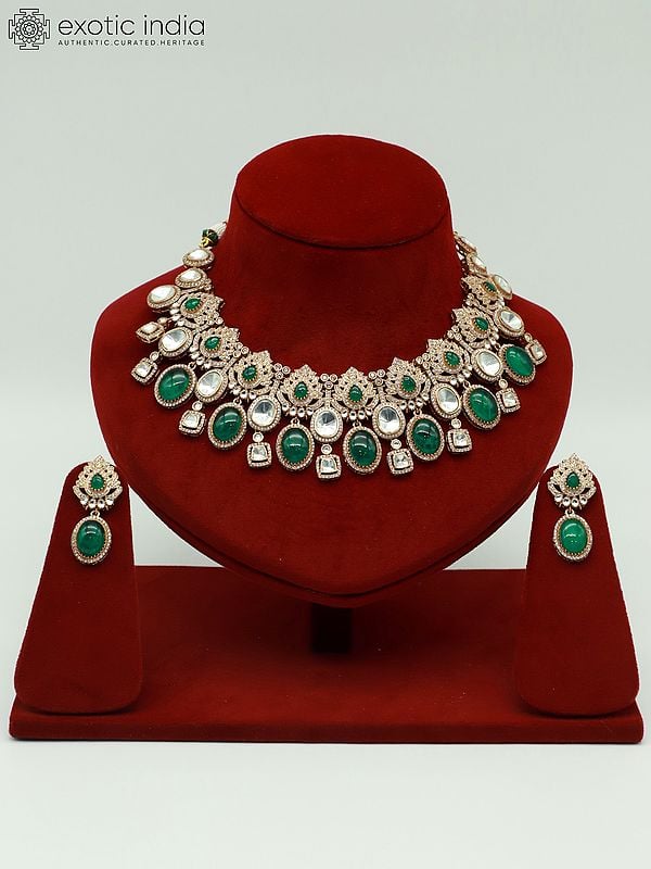 exotic india Victorian Moissanite Doublet Stone Necklace Set With Antique Polish And Beautiful Earrings