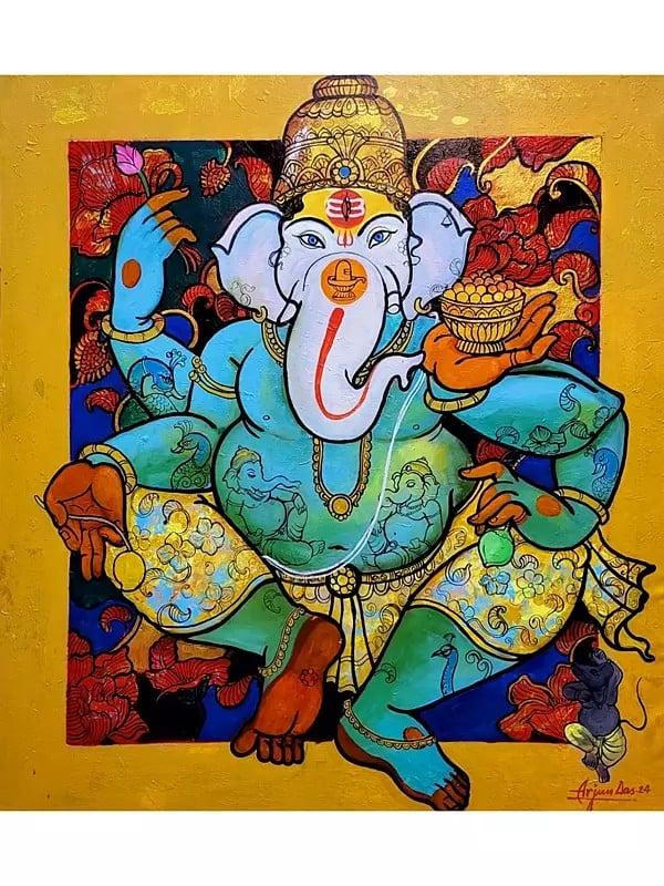 exotic india Vighnaharta Ganesha | Acrylic On Canvas | By Arjun Das 