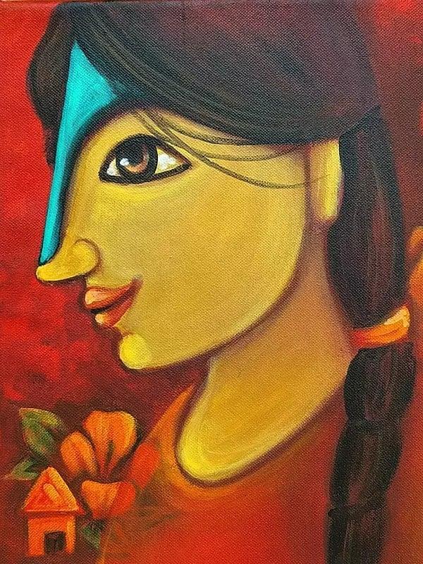 Exotic India Village Girl Painting | Acrylic On Canvas | By Sourav Sinha 