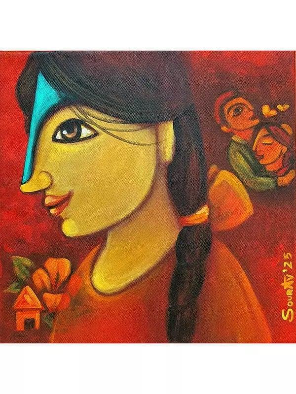 exotic india Village Girl Painting | Acrylic On Canvas | By Sourav Sinha 