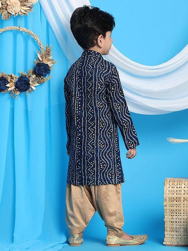 Exotic India Viscose Blend Bandhani Foil Print Kurta With Rose-Gold Pajama 