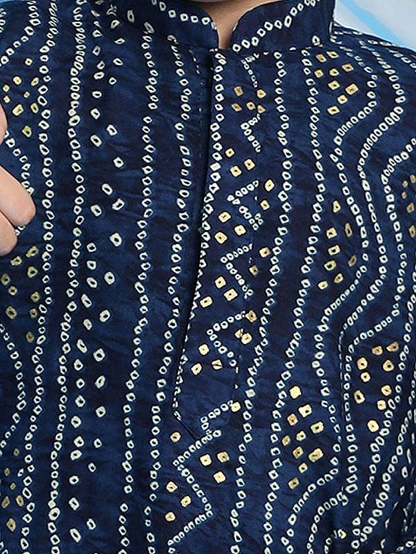 Exotic India Viscose Blend Bandhani Foil Print Kurta With Rose-Gold Pajama 