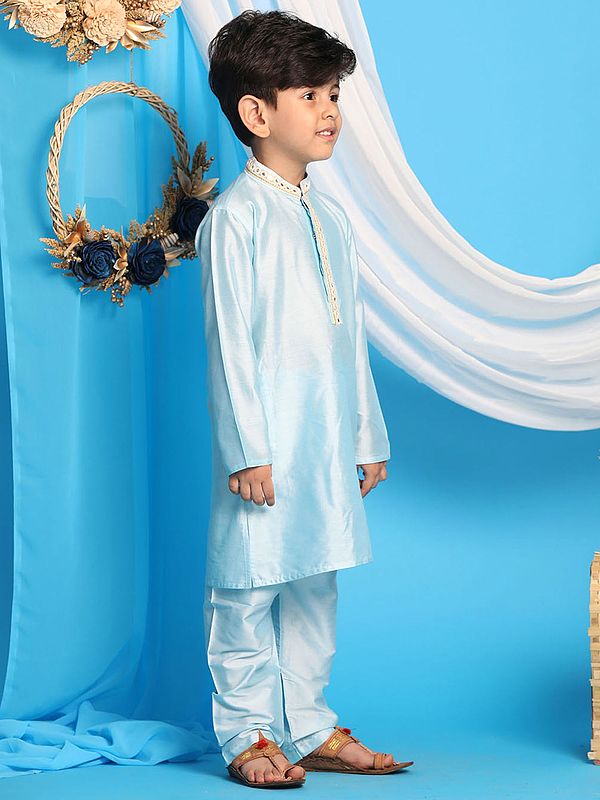 Exotic India Viscose Mirror Work Neck Kurta With Matching Pajama 