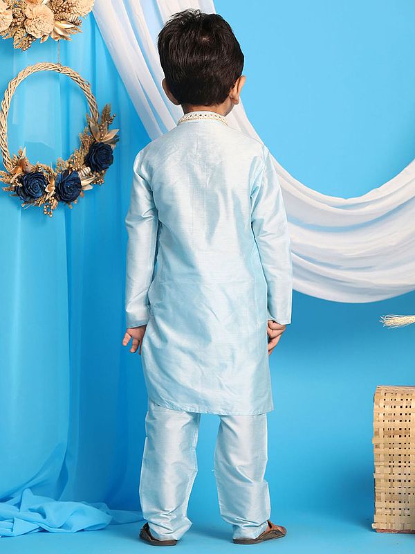 Exotic India Viscose Mirror Work Neck Kurta With Matching Pajama 
