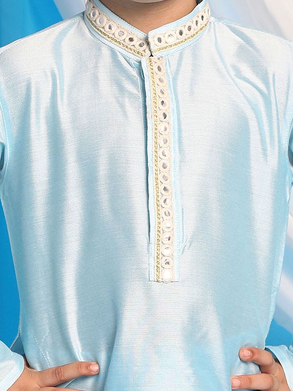 Exotic India Viscose Mirror Work Neck Kurta With Matching Pajama 