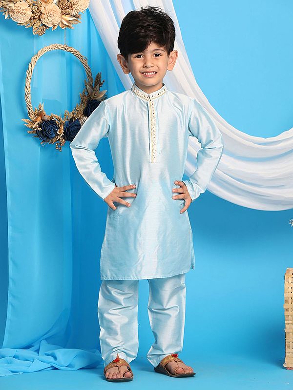 exotic india Viscose Mirror Work Neck Kurta with Matching Pajama 