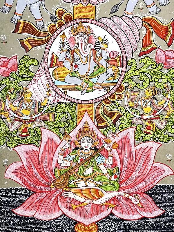 Exotic India Vishnu Gajalakshmi Ganesha And Saraswati | Pattachitra Painting From Odisha 