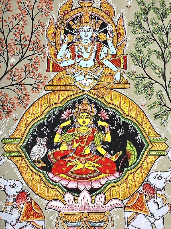 Exotic India Vishnu Gajalakshmi Ganesha And Saraswati | Pattachitra Painting From Odisha 