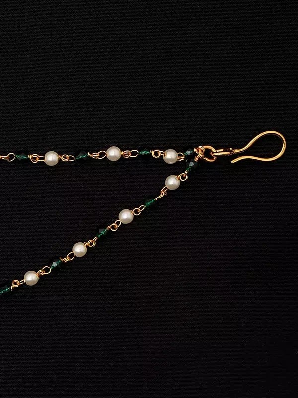 Exotic India Vivah Nose Ring With Two-Layered Beaded Chain 