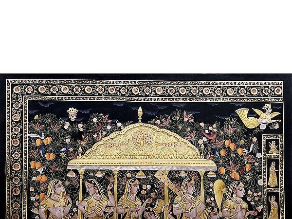 Exotic India Vrikshachari Pichwai : Gopis Waiting For Krishna In Grooves 