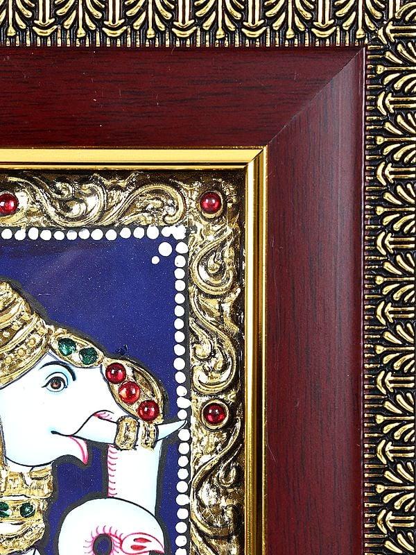 Exotic India Walking Elephant | 24 Karat Gold Work | Framed Tanjore Painting