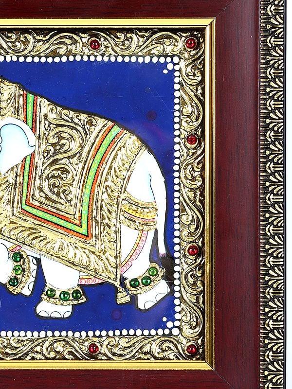 Exotic India Walking Elephant | 24 Karat Gold Work | Framed Tanjore Painting