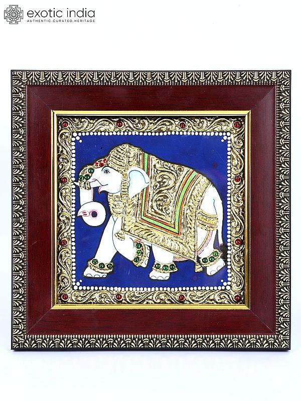 exotic india Walking Elephant | 24 Karat Gold Work | Framed Tanjore Painting