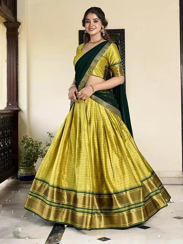 Exotic India Weaving Work And Lace Border Traditional Paithani Cotton Silk Lehenga Choli With Georgette Dupatta 