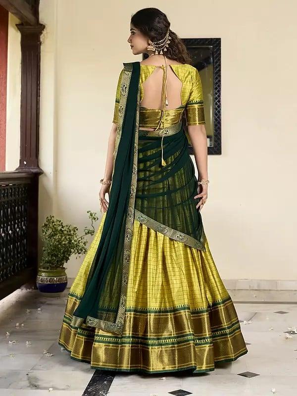 Exotic India Weaving Work And Lace Border Traditional Paithani Cotton Silk Lehenga Choli With Georgette Dupatta 