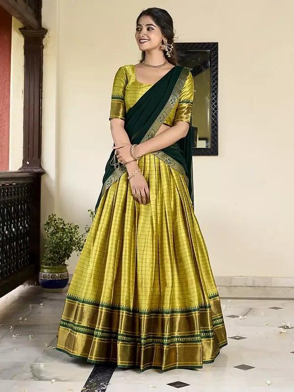 exotic india Weaving Work And Lace Border Traditional Paithani Cotton Silk Lehenga Choli With Georgette Dupatta