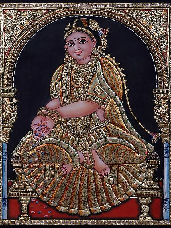 Exotic India Welcome Lady | Traditional Colors With 24 Karat Gold | With Frame