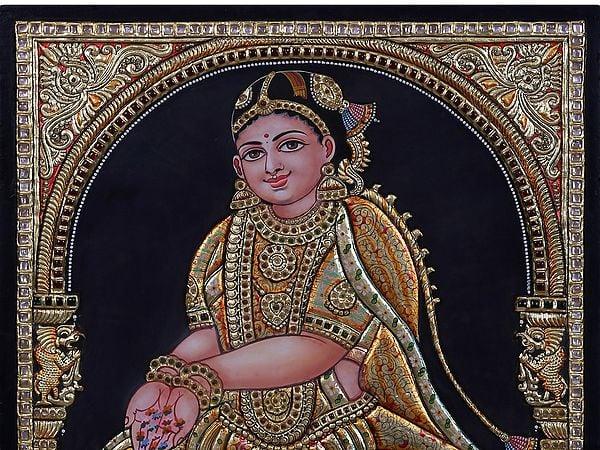 Exotic India Welcome Lady | Traditional Colors With 24 Karat Gold | With Frame
