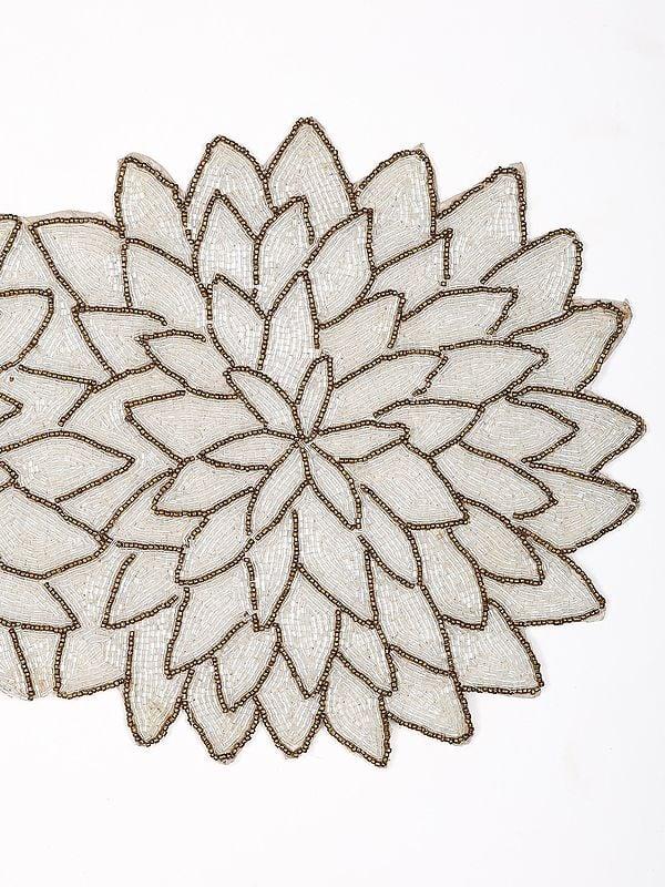 Exotic India White-Gold Glass Beads Work Designer Table Runner 