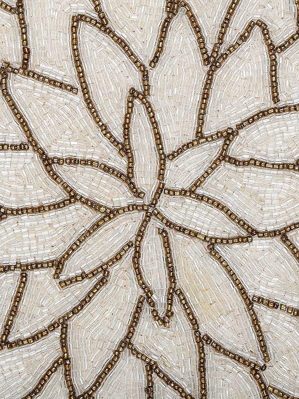 Exotic India White-Gold Glass Beads Work Designer Table Runner 