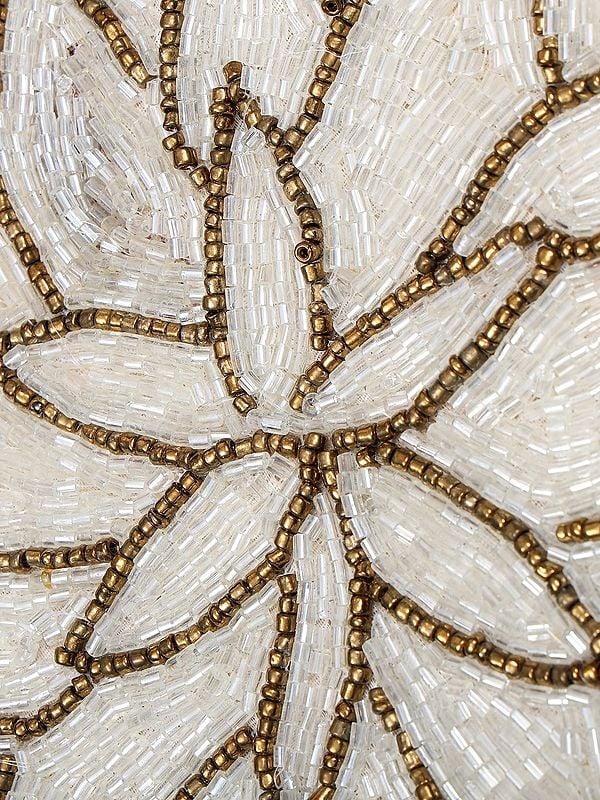 Exotic India White-Gold Glass Beads Work Designer Table Runner 