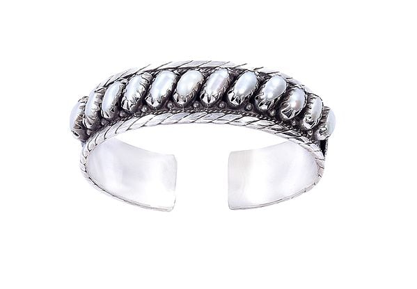 exotic india White-pearl Studded Sterling Silver Bracelet 