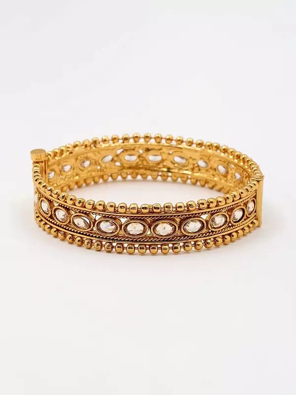 Exotic India White Stone Studded Openable Bangles (Set Of 2)