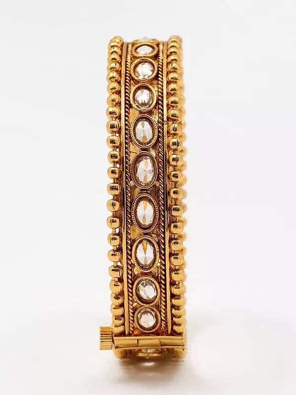 Exotic India White Stone Studded Openable Bangles (Set Of 2)