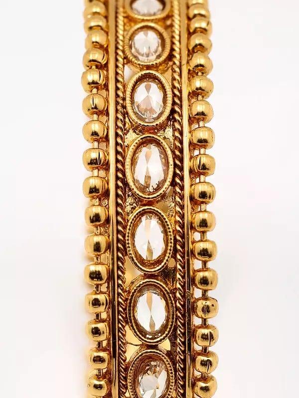 Exotic India White Stone Studded Openable Bangles (Set Of 2)