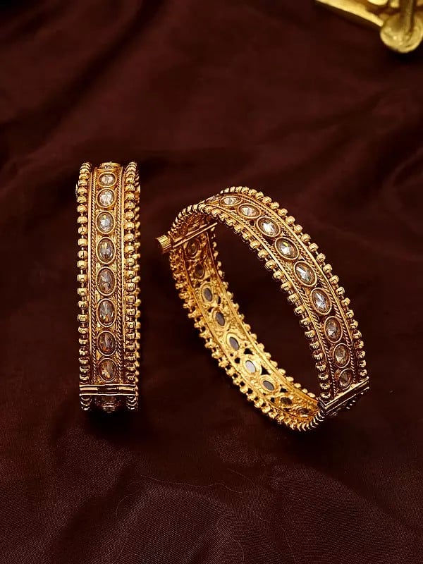 exotic india White Stone Studded Openable Bangles (Set of 2)