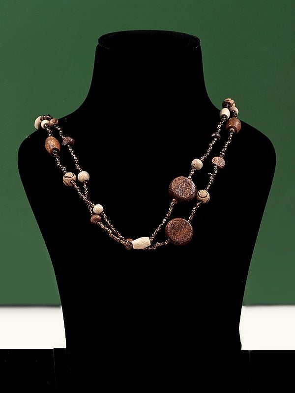 exotic india Wood and Bead Long Necklace | Indian Fashion Jewelry 