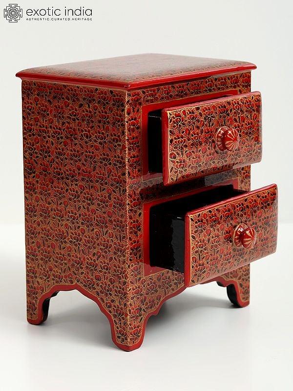 Exotic India Wood Based Papier Mache Floral Chest Of 2 Drawers With Superfine Work | Hand-Painted 